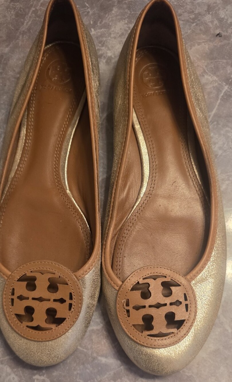 Tory Burch Metallic Gold Leather Ballet Flats
